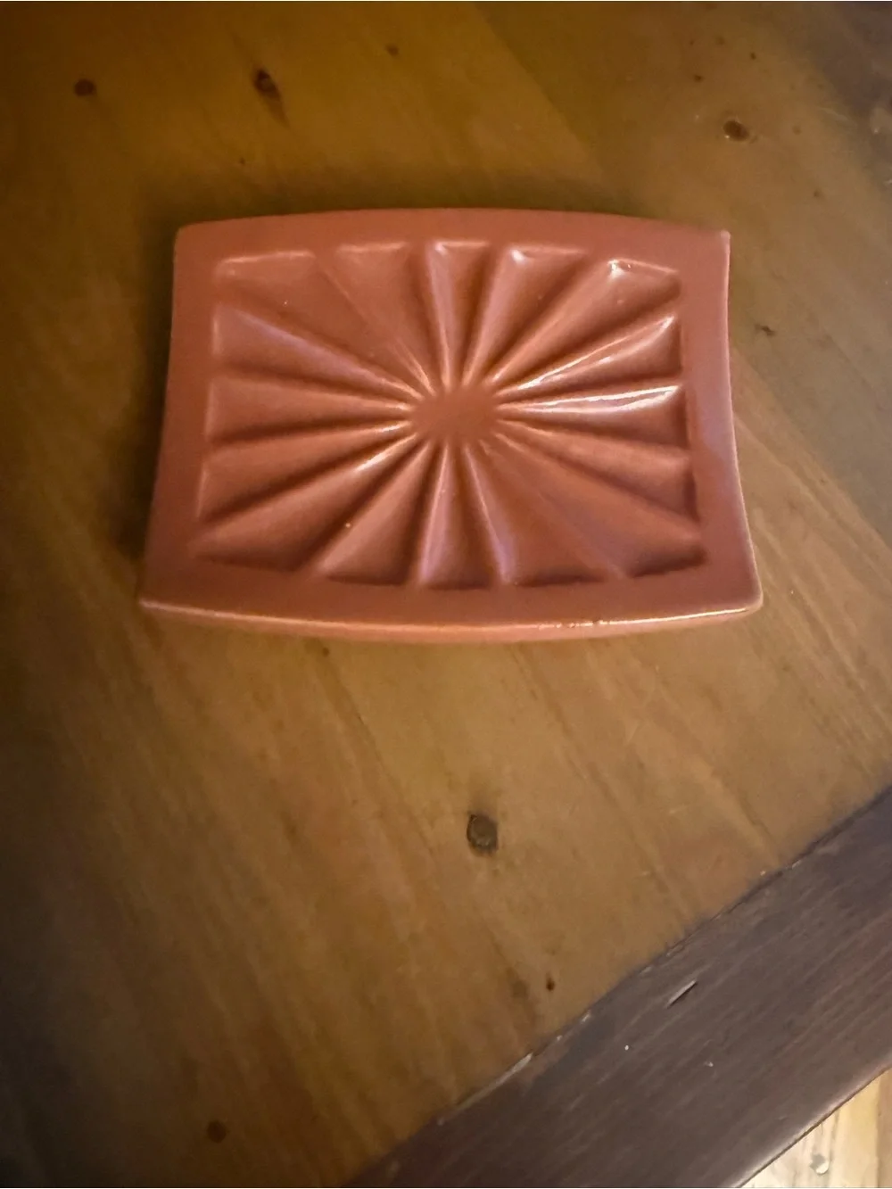 vintage Royal Haeger ceramic bathroom accessories in a terra-cotta peach glaze